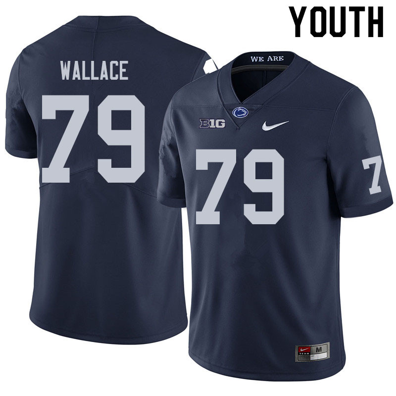 Youth #79 Caedan Wallace Penn State Nittany Lions College Football Jerseys Sale-Navy - Click Image to Close